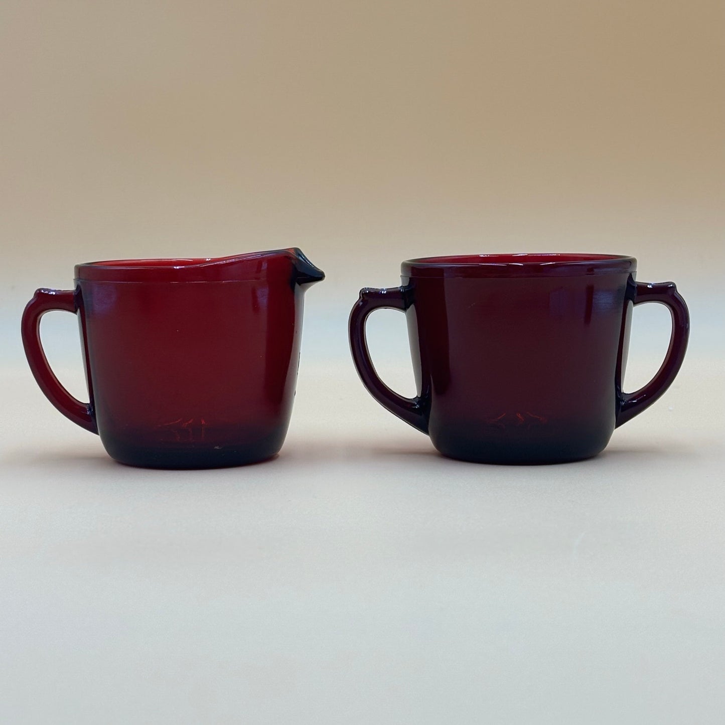 Vintage Ruby Red Glass Creamer & Sugar Set
