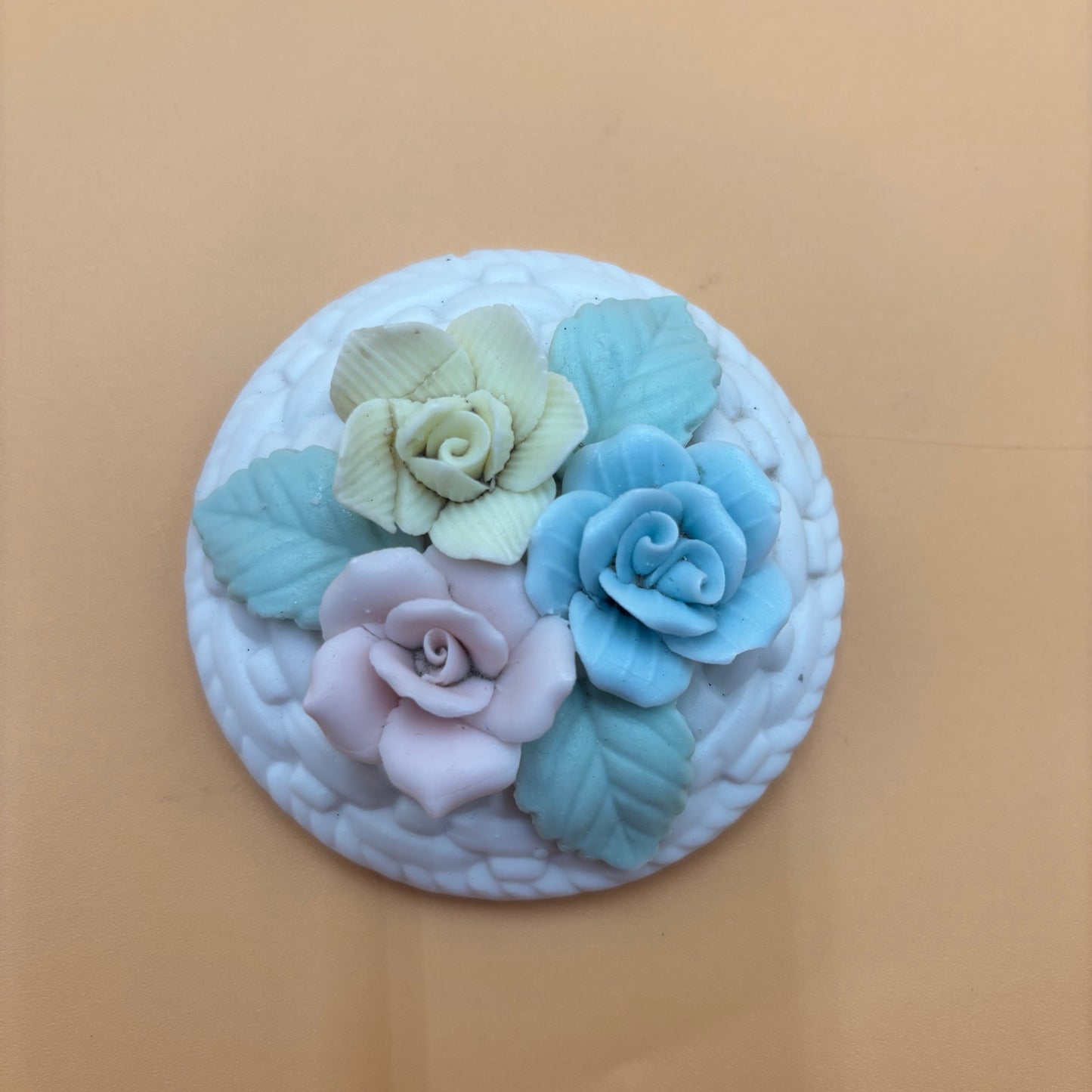 Porcelain Basket with Pastel Floral Lid β White Lattice Design