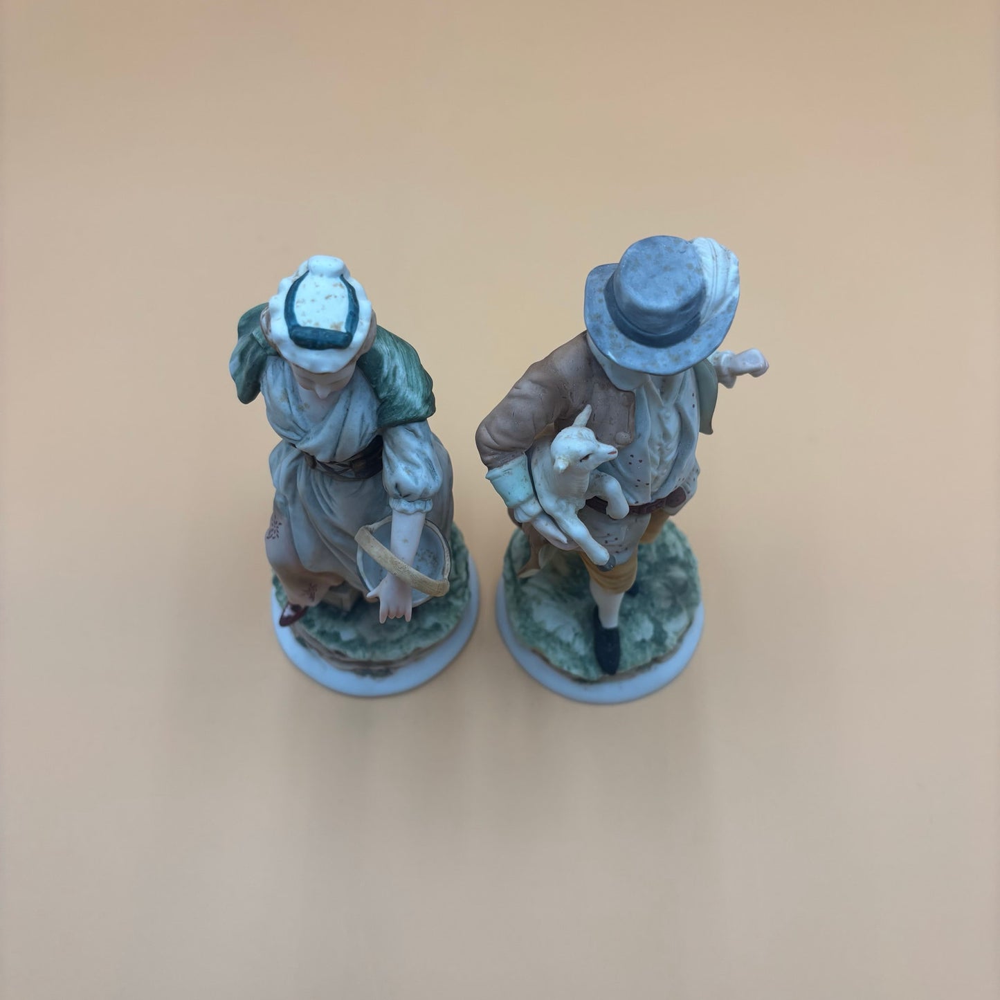 Lefton China KW3843 Hand-Painted Figurine Pair – Basket & Lamb Theme