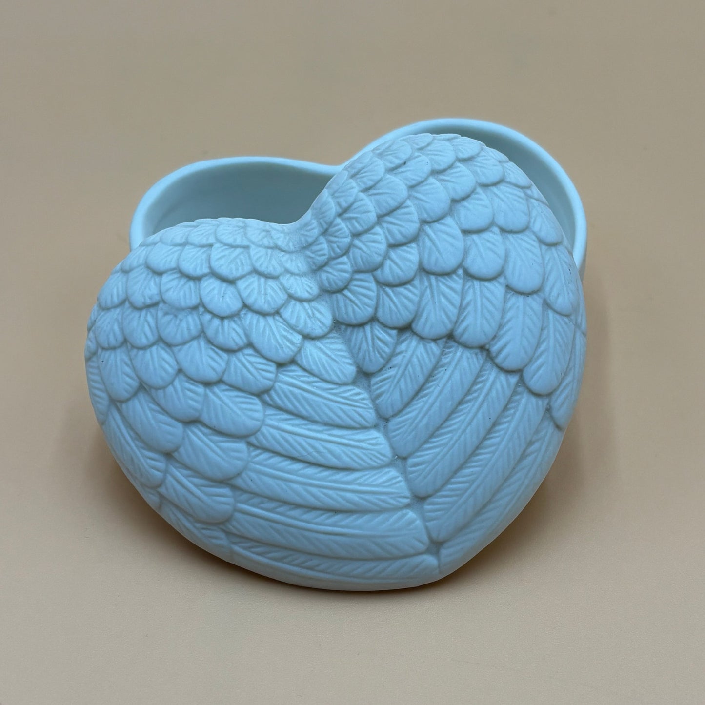 White Angel Wing Heart-Shaped Feather Trinket Box β Ceramic