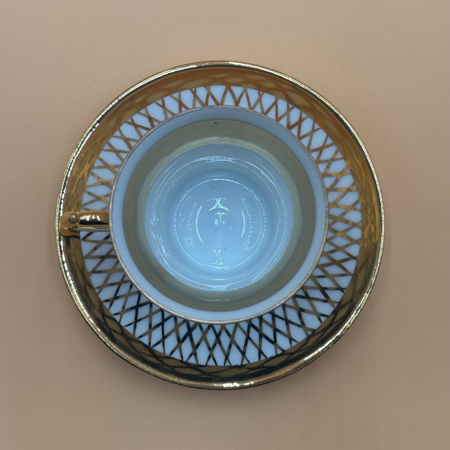 Vintage Gold Lattice Demitasse Cup & Saucer – Signed, Unknown Maker
