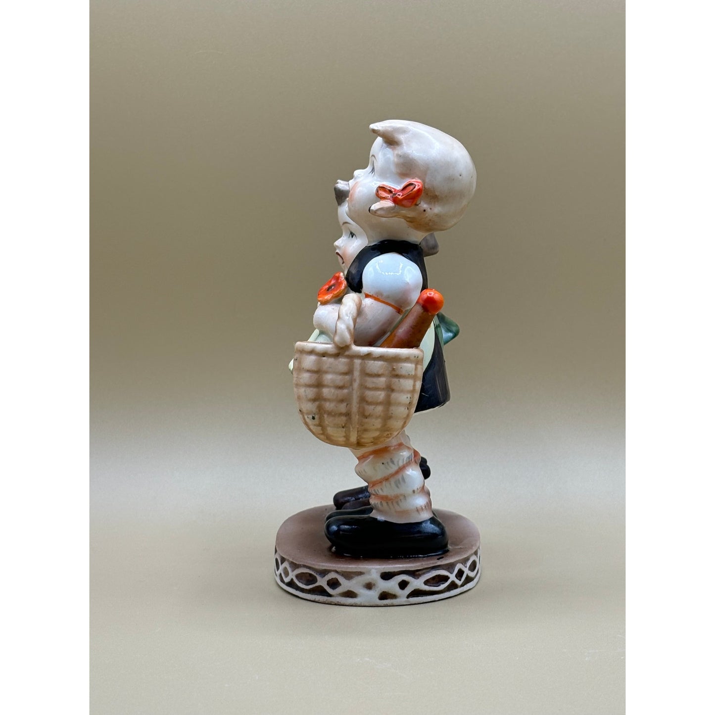 VTG Boy and Girl Orange with Basket Japanese Ceramic Figurine