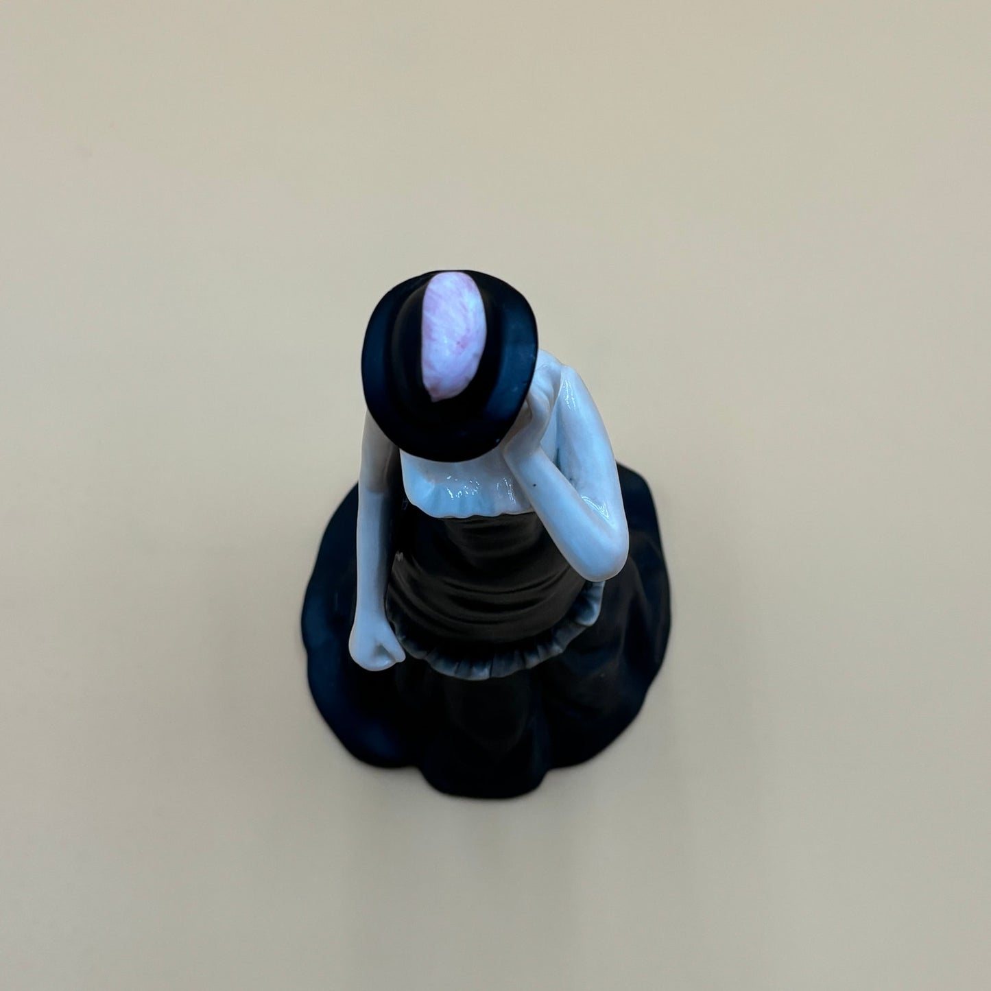 Vintage Porcelain Elegant Lady Figurine in Black Dress with Hat