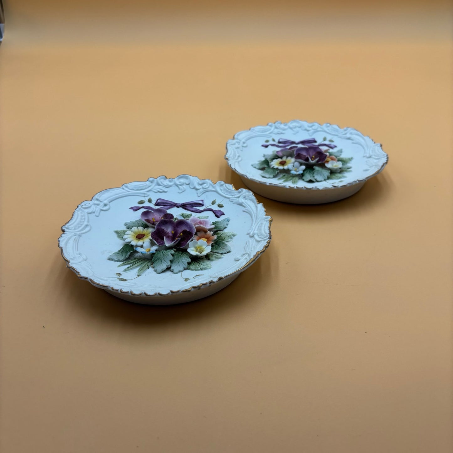 Set of 2 Vintage Lefton China Floral Wall Plaques β Hand Painted β KW4743
