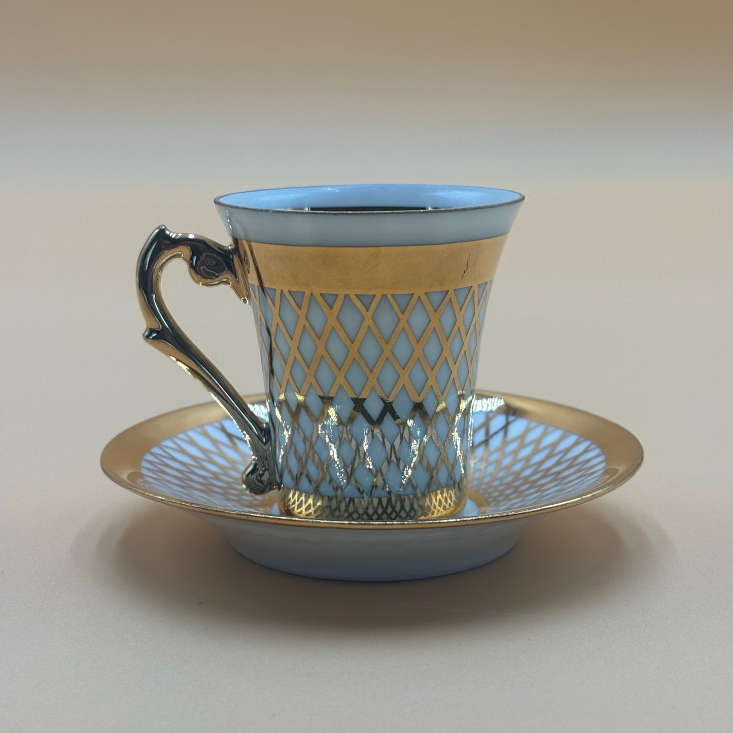Vintage Gold Lattice Demitasse Cup & Saucer – Signed, Unknown Maker