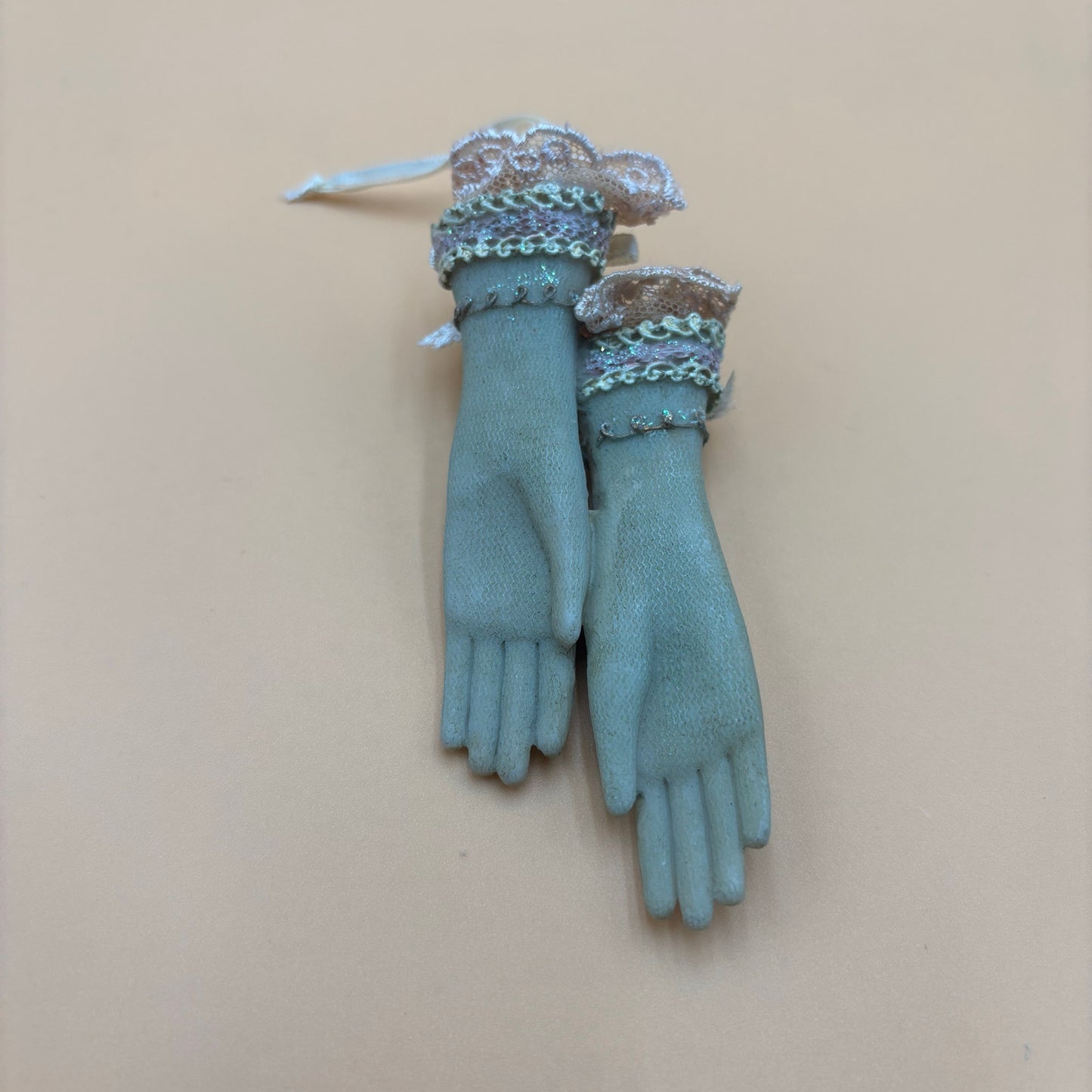 Vintage Victorian Glove Ornament with Lace and Embroidery