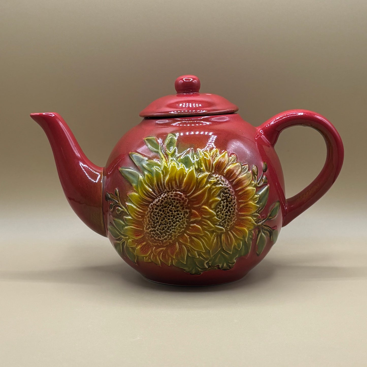 π¦ Burton+Burton Red Sunflower Ceramic Teapot Collectible Home Decor