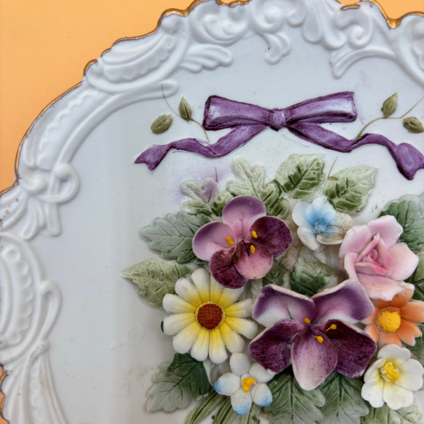 Set of 2 Vintage Lefton China Floral Wall Plaques β Hand Painted β KW4743