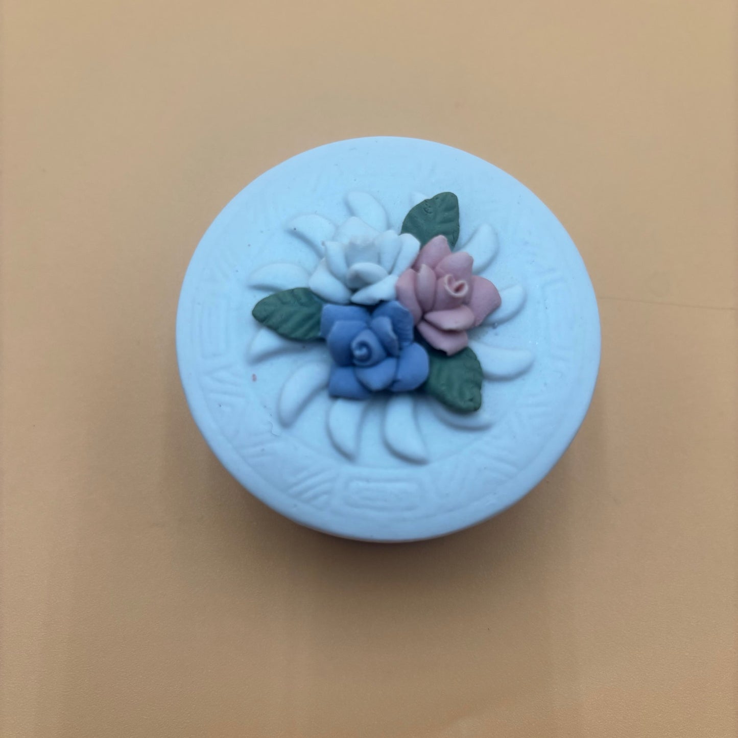 Vintage 1990s Porcelain Trinket Box β Floral Detail β Blue, Pink & White Flowers