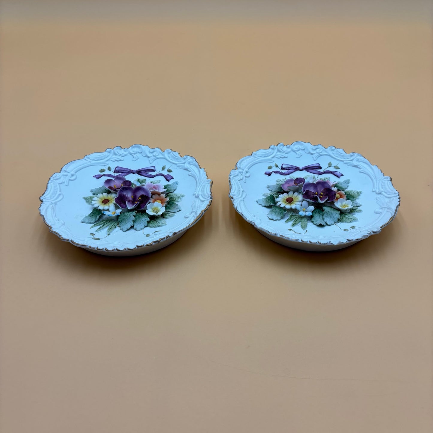 Set of 2 Vintage Lefton China Floral Wall Plaques β Hand Painted β KW4743