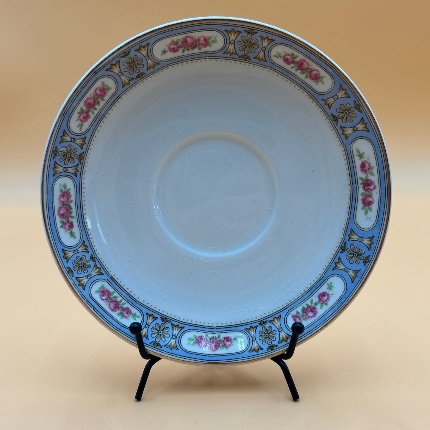 8 Antique Grindley England Saucers - Blue Rose Border c.1900-1921