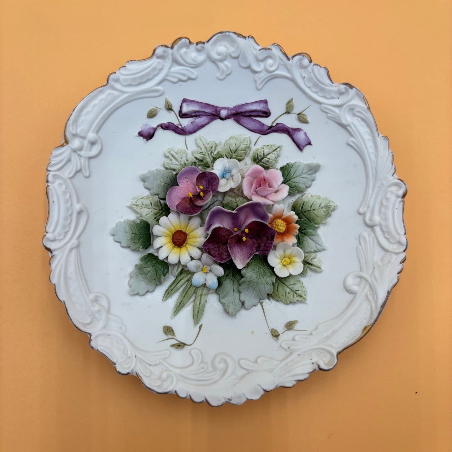 Set of 2 Vintage Lefton China Floral Wall Plaques β Hand Painted β KW4743