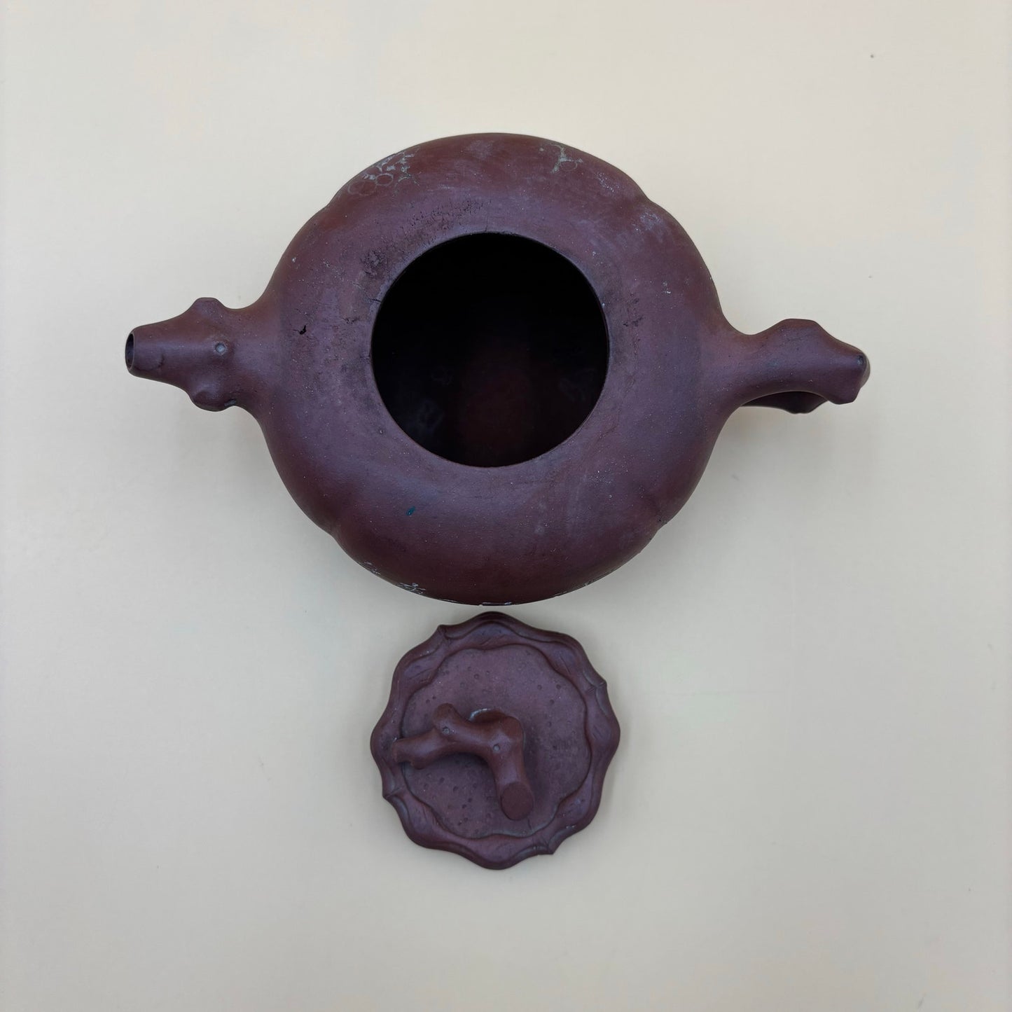 Antique Chinese Yixing-Style Red Clay Teapot Set β 4 Fair Cups & 4 Saucers with Etched Characters