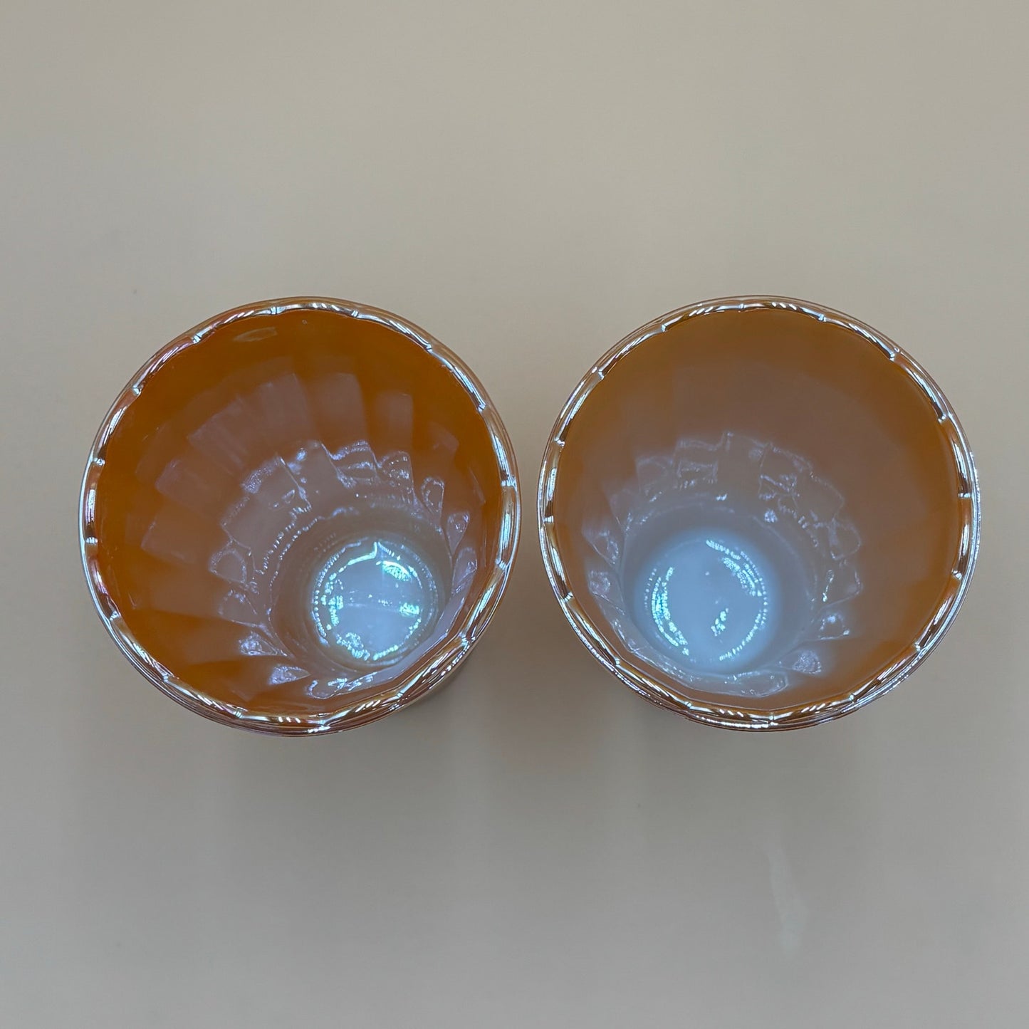 Vintage Fire King Peach Luster Scalloped Vases - Set of 2
