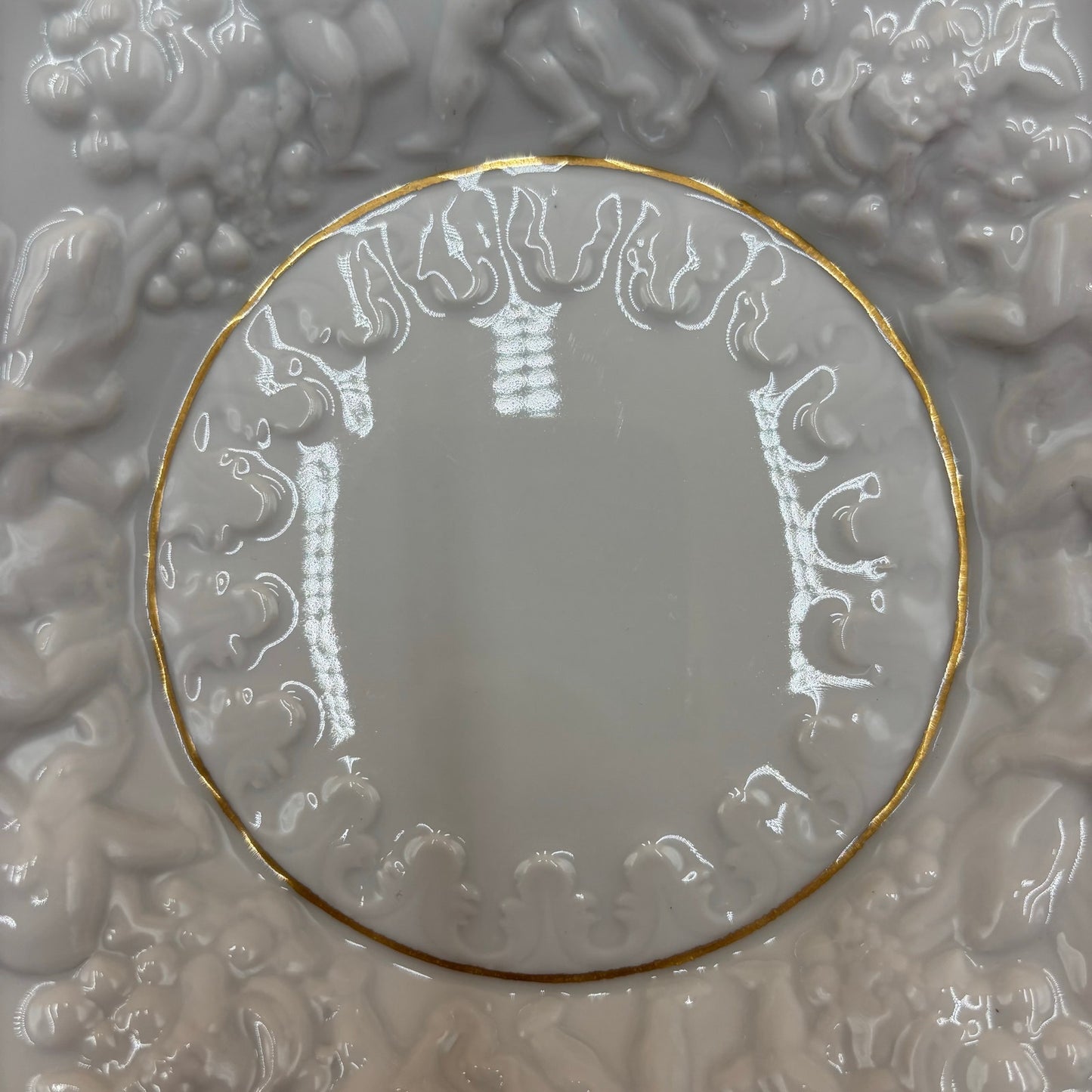 Vintage Embossed Cherub Porcelain Bowl with Gold Trim β 8.25β