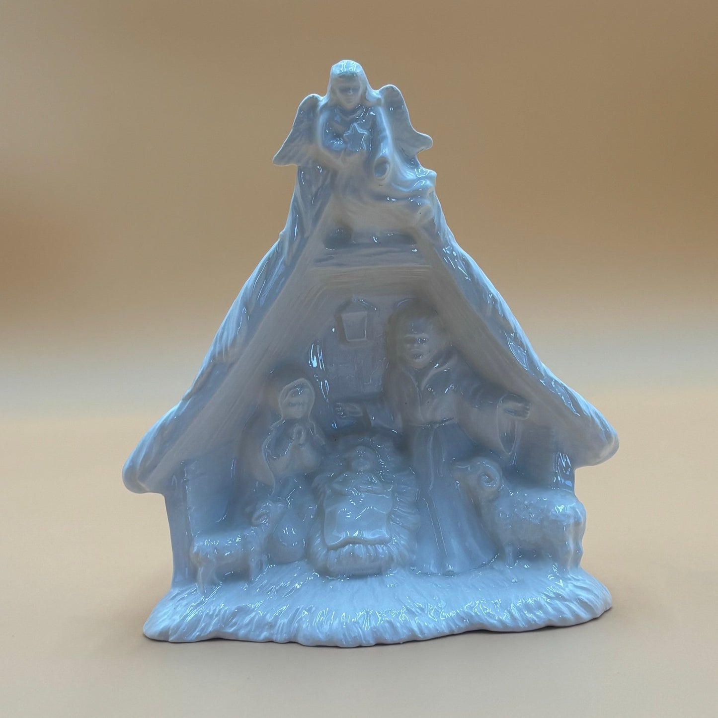 Vintage Shiny White Ceramic Nativity Scene Figurine 7"