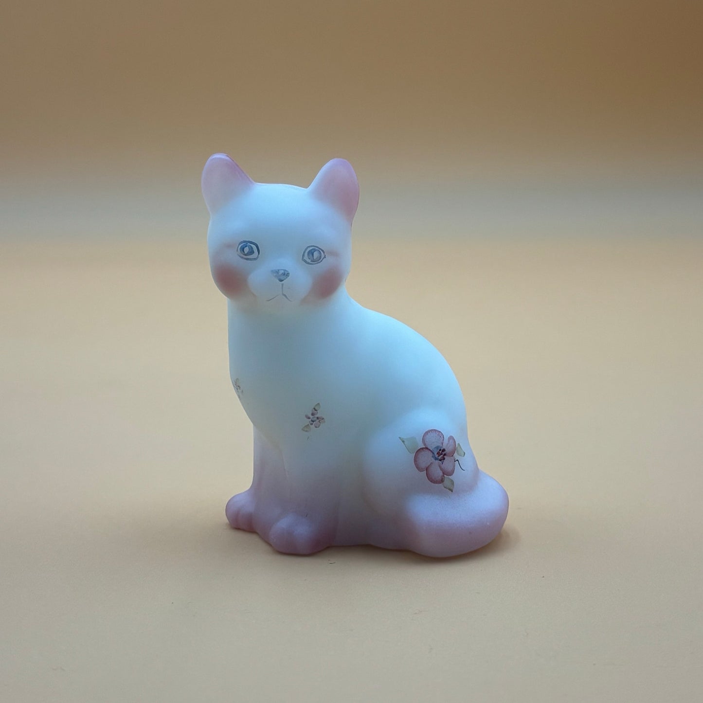 Vintage Fenton Satin Glass Cat Figurine – Hand-Painted & Signed by Artist