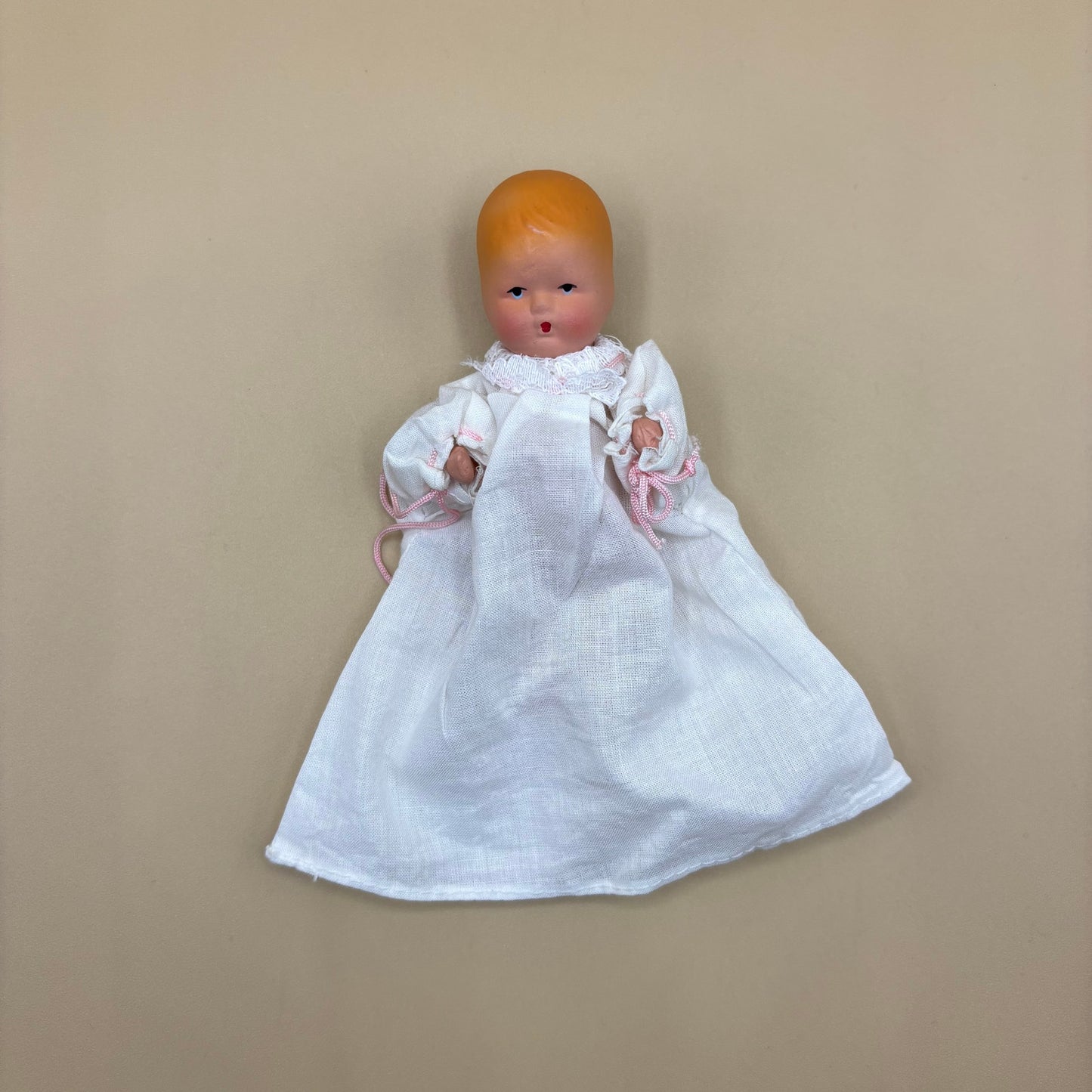 Vintage Strung Jointed 4" Composition Doll in White Gown K&H USA