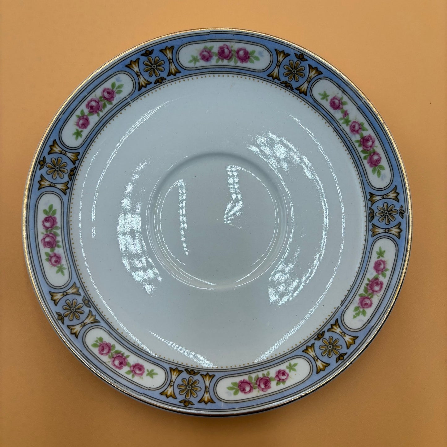 8 Antique Grindley England Saucers - Blue Rose Border c.1900-1921