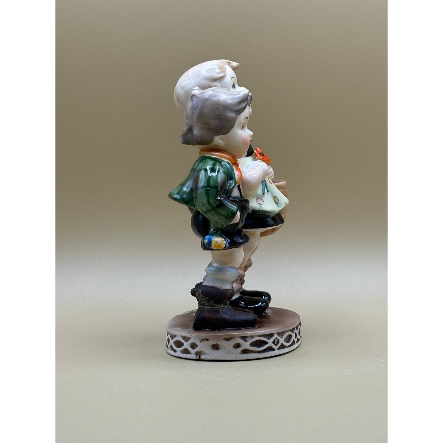 VTG Boy and Girl Orange with Basket Japanese Ceramic Figurine