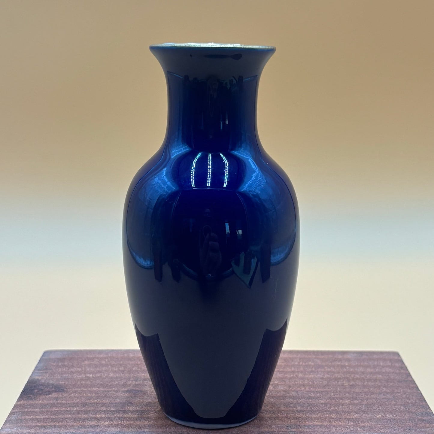 Vintage Cobalt Blue Vase with Gold Bamboo Design β 4.5β Tall