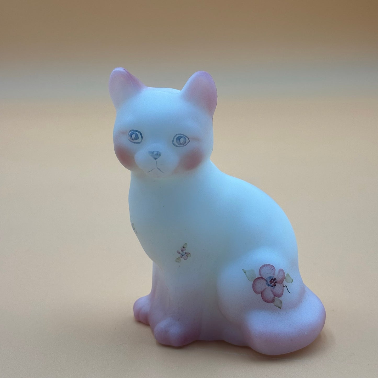 Vintage Fenton Satin Glass Cat Figurine – Hand-Painted & Signed by Artist