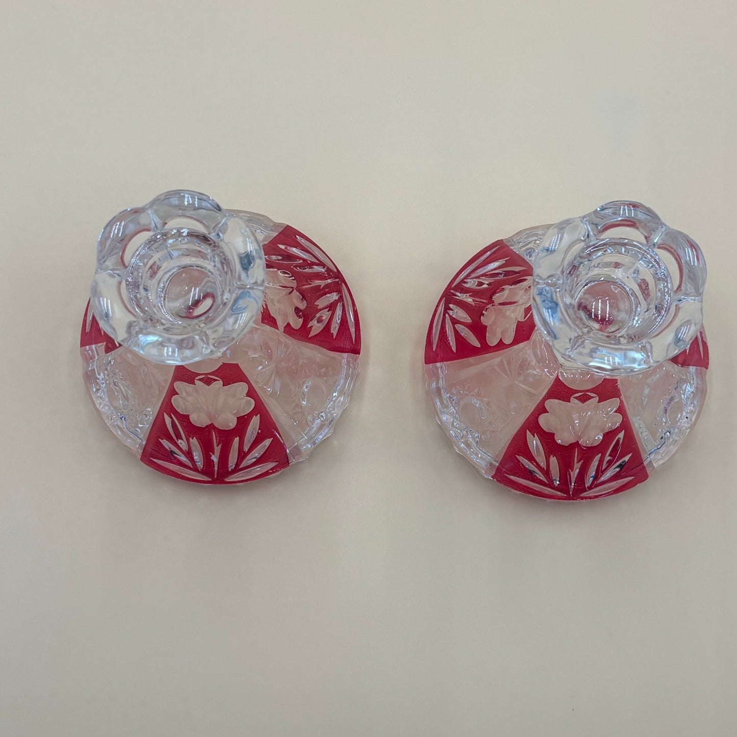 VTG Crystal Taper Candleholders - Ruby Red Cut Glass - Set of 2