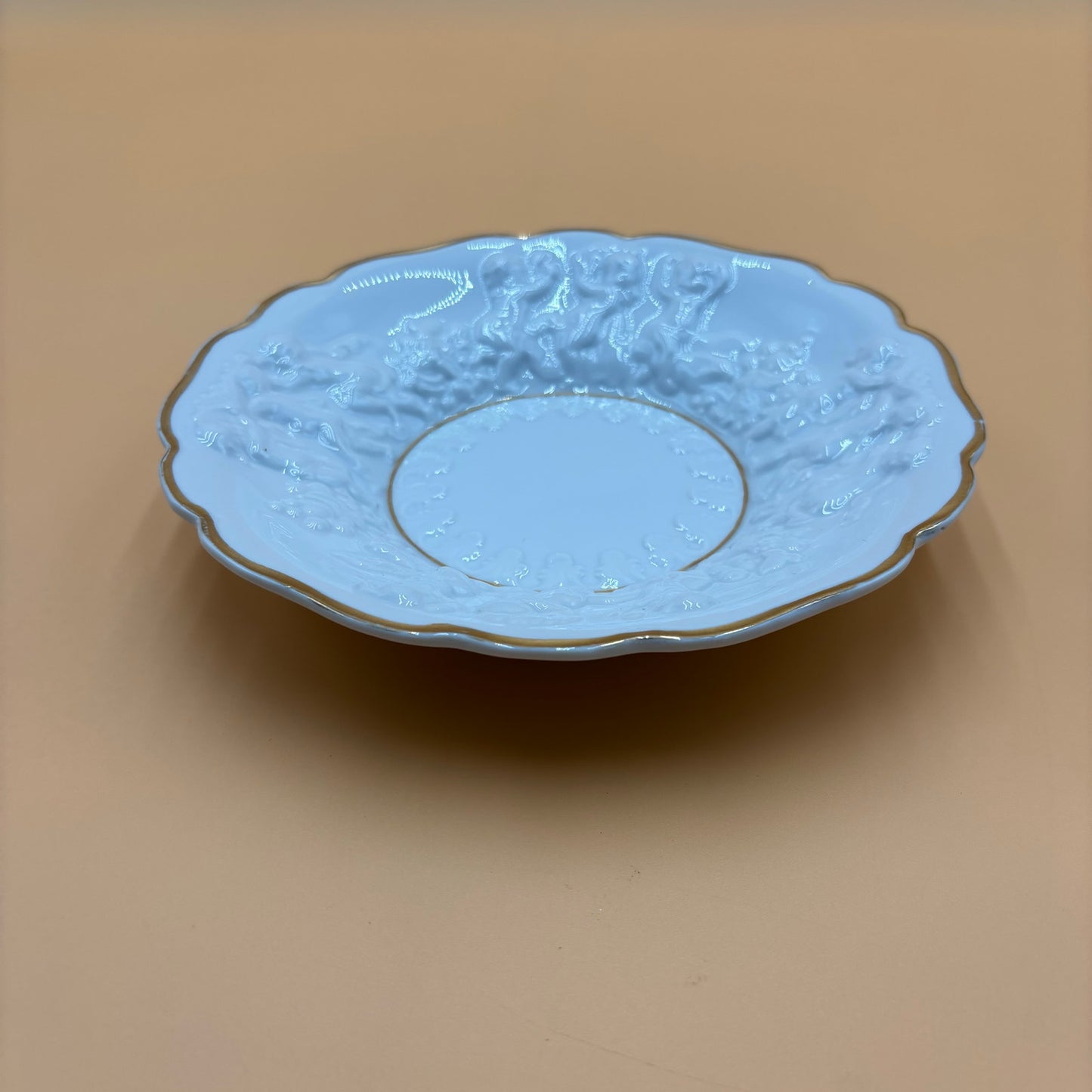 Vintage Embossed Cherub Porcelain Bowl with Gold Trim β 8.25β
