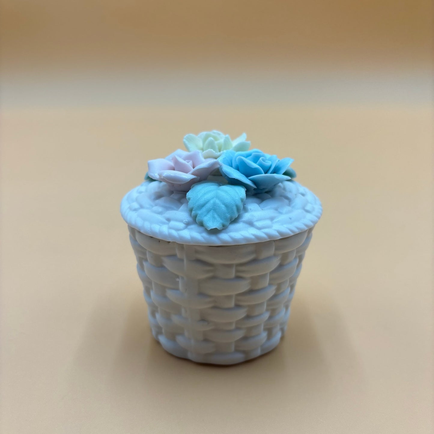 Porcelain Basket with Pastel Floral Lid β White Lattice Design