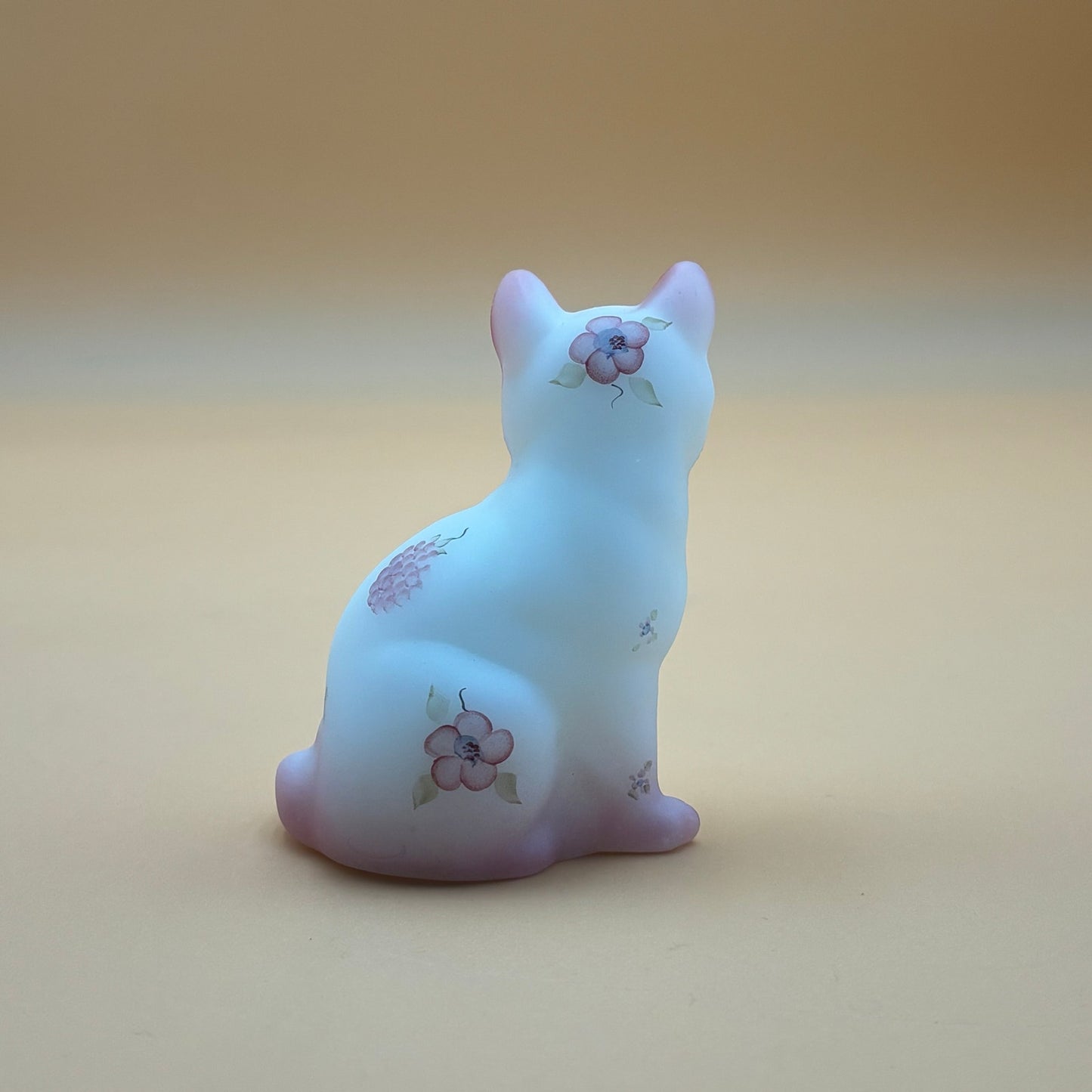 Vintage Fenton Satin Glass Cat Figurine – Hand-Painted & Signed by Artist