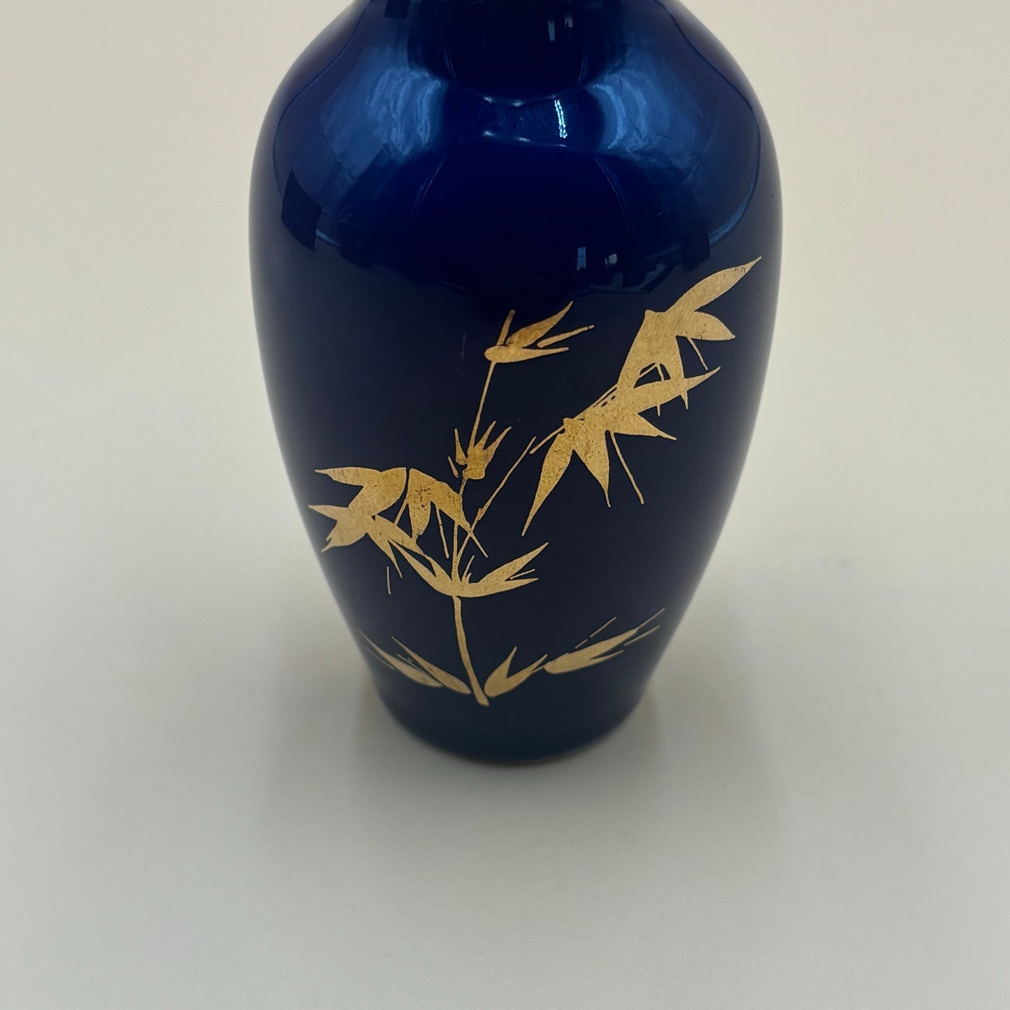 Vintage Cobalt Blue Vase with Gold Bamboo Design β 4.5β Tall