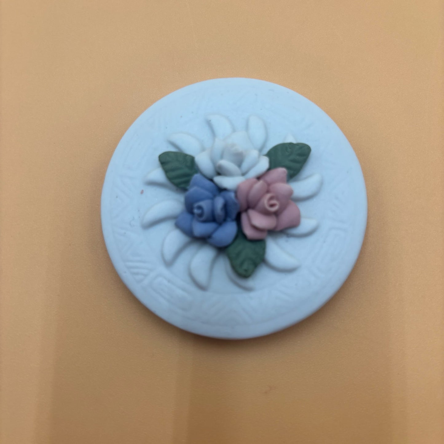 Vintage 1990s Porcelain Trinket Box β Floral Detail β Blue, Pink & White Flowers