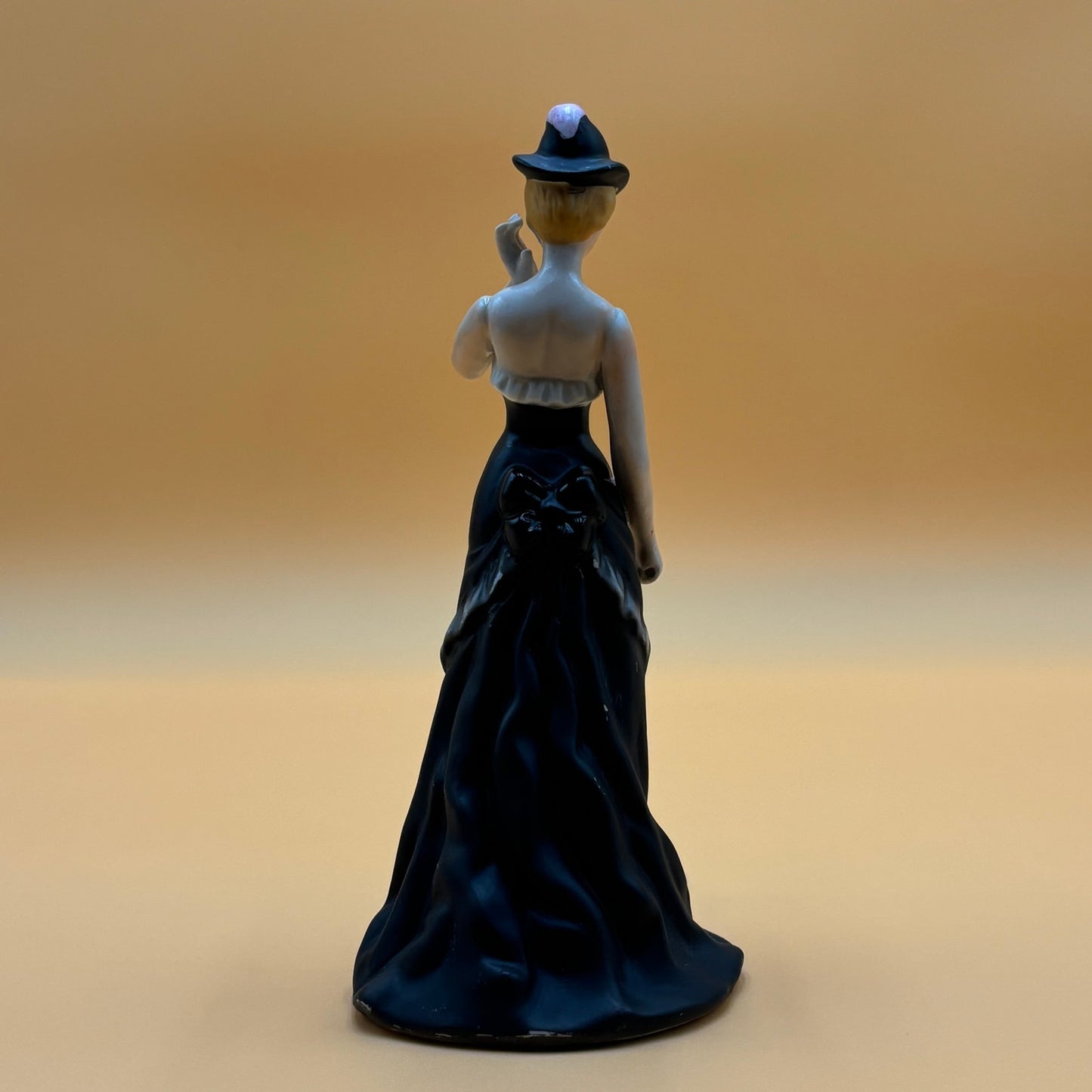 Vintage Porcelain Elegant Lady Figurine in Black Dress with Hat