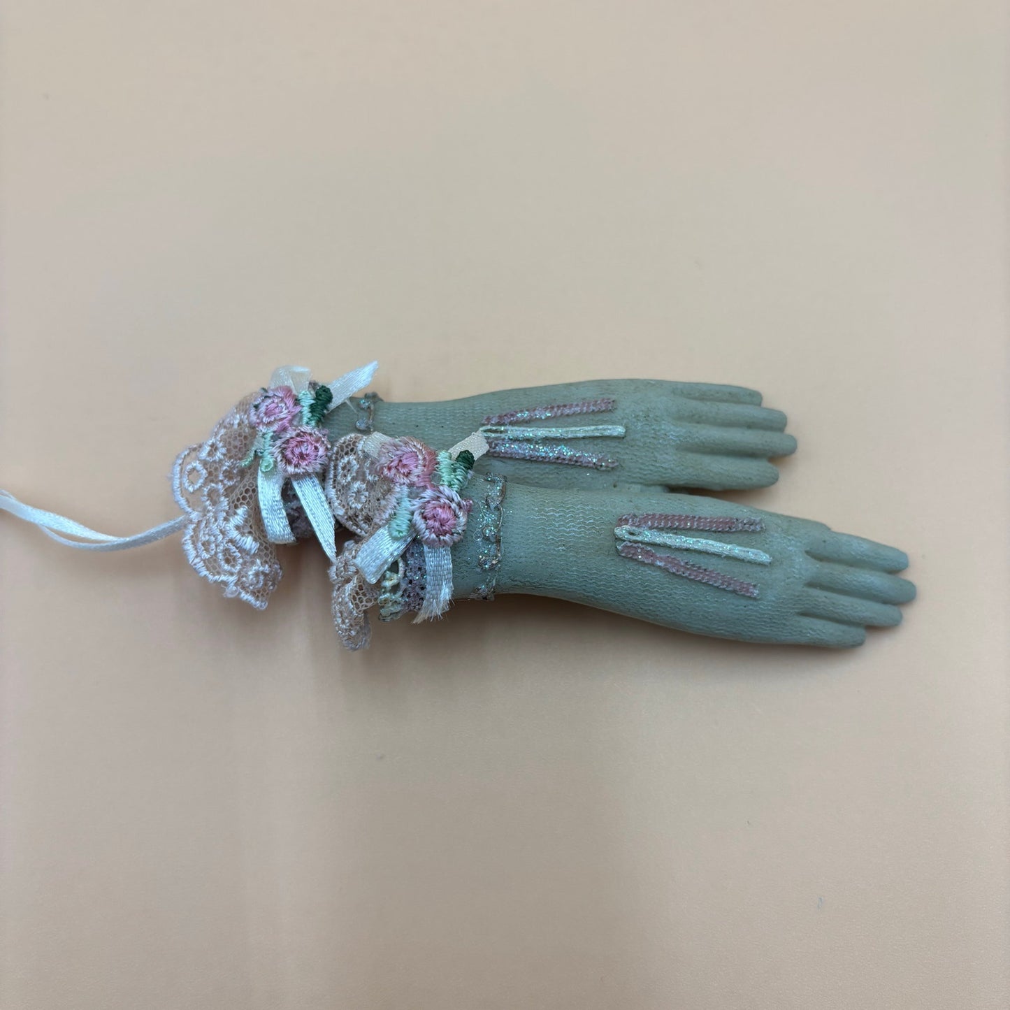 Vintage Victorian Glove Ornament with Lace and Embroidery