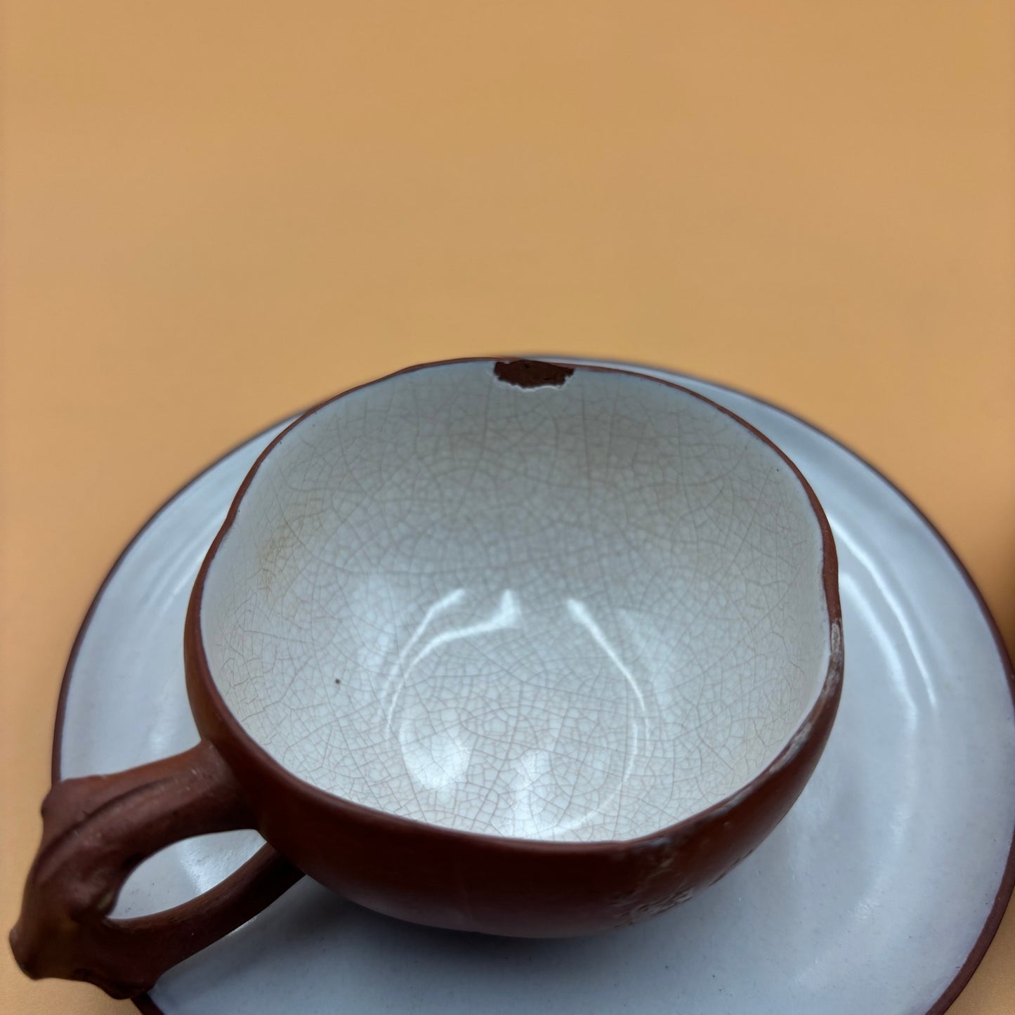 Antique Chinese Yixing-Style Red Clay Teapot Set β 4 Fair Cups & 4 Saucers with Etched Characters