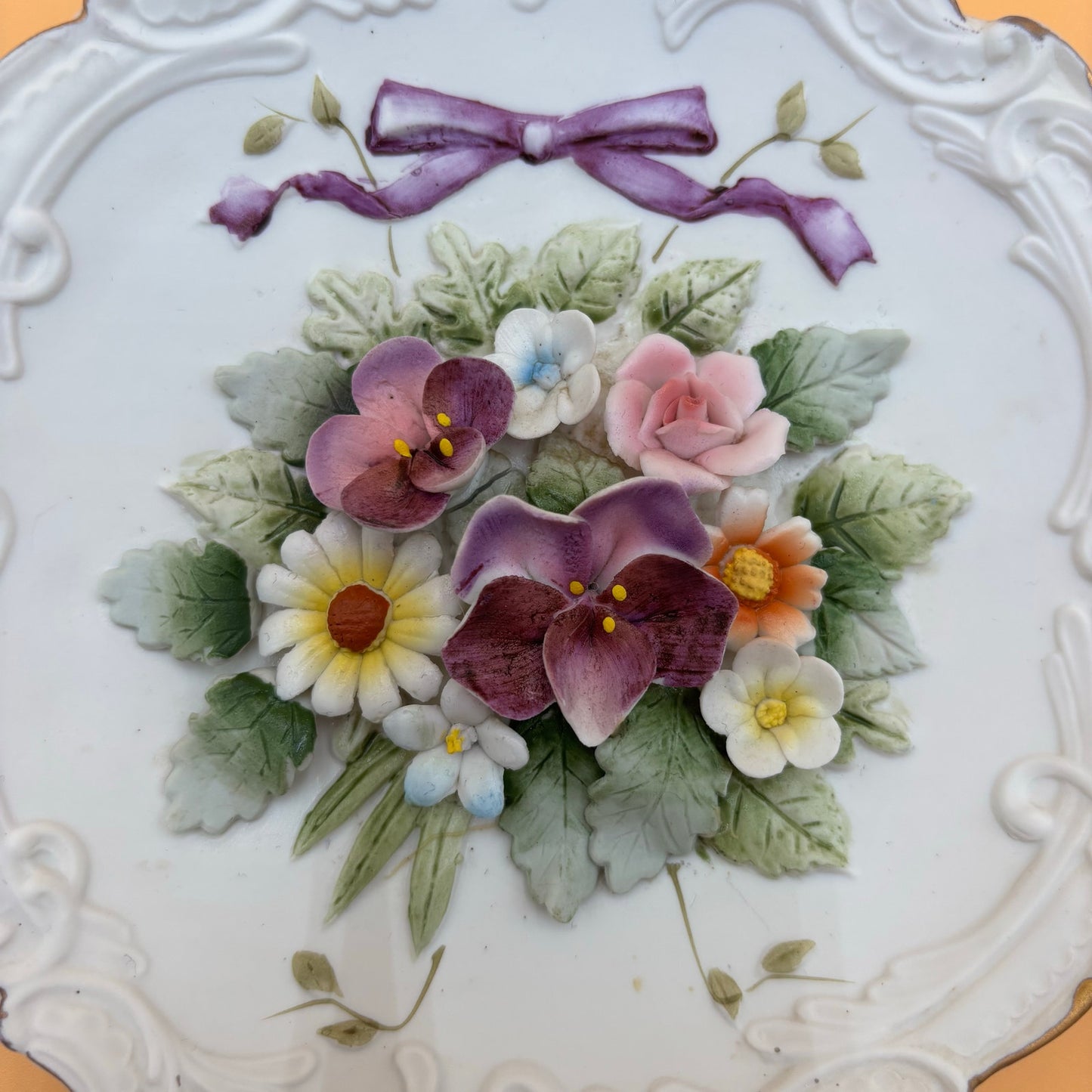 Set of 2 Vintage Lefton China Floral Wall Plaques β Hand Painted β KW4743