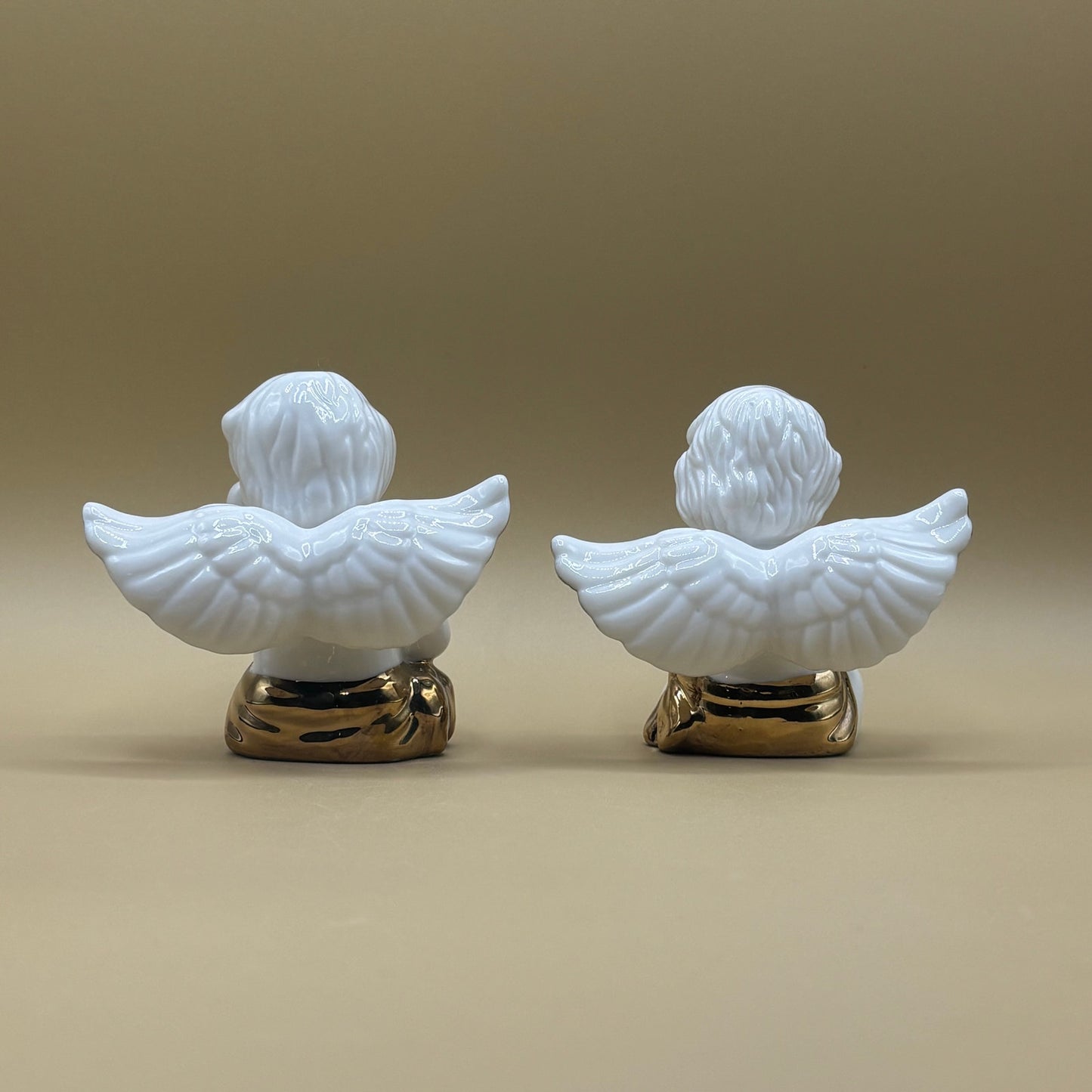 Ceramic Angel Cherub Salt & Pepper Shakers - White with Gold Accent