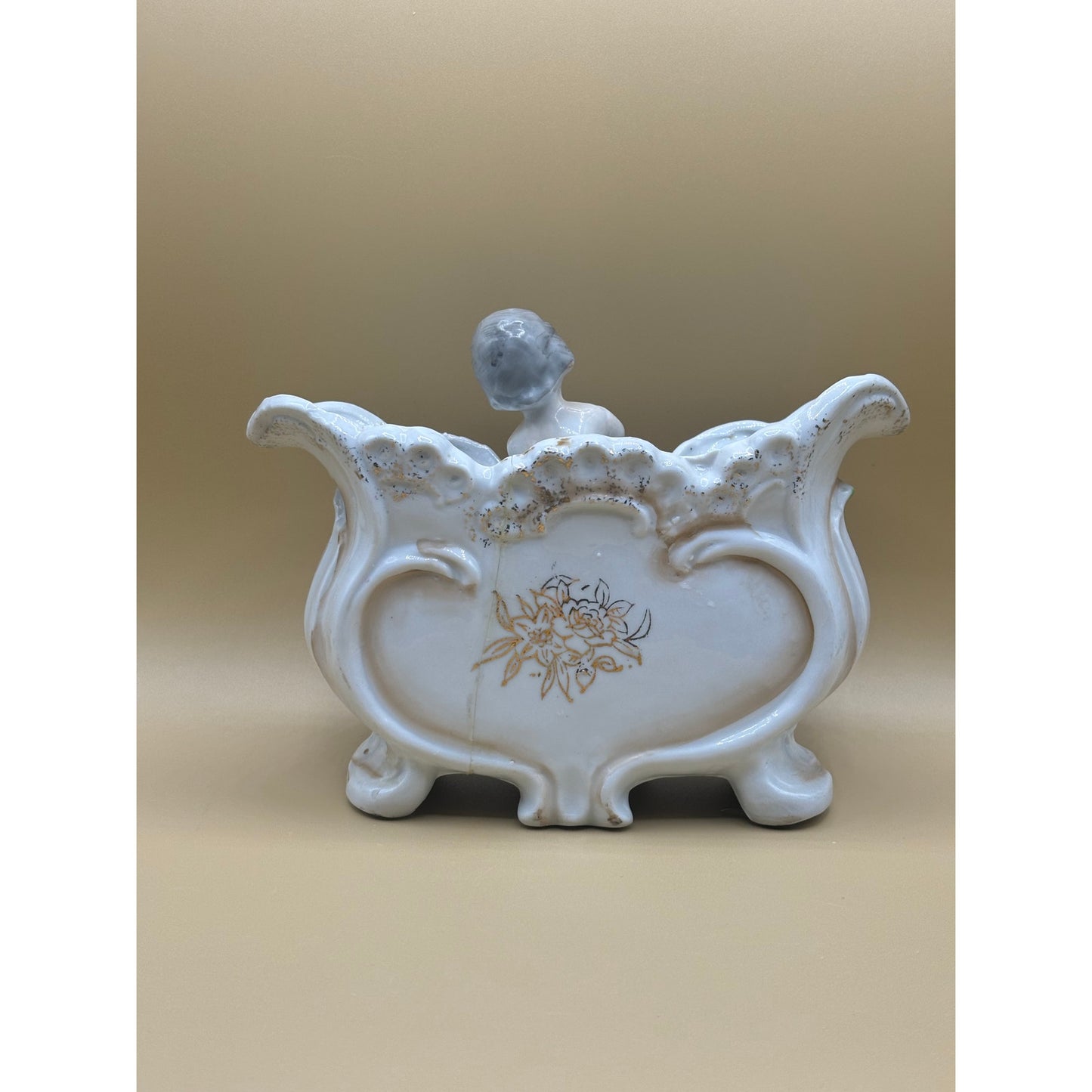Victorian Cherub Porcelain Planter with Roses