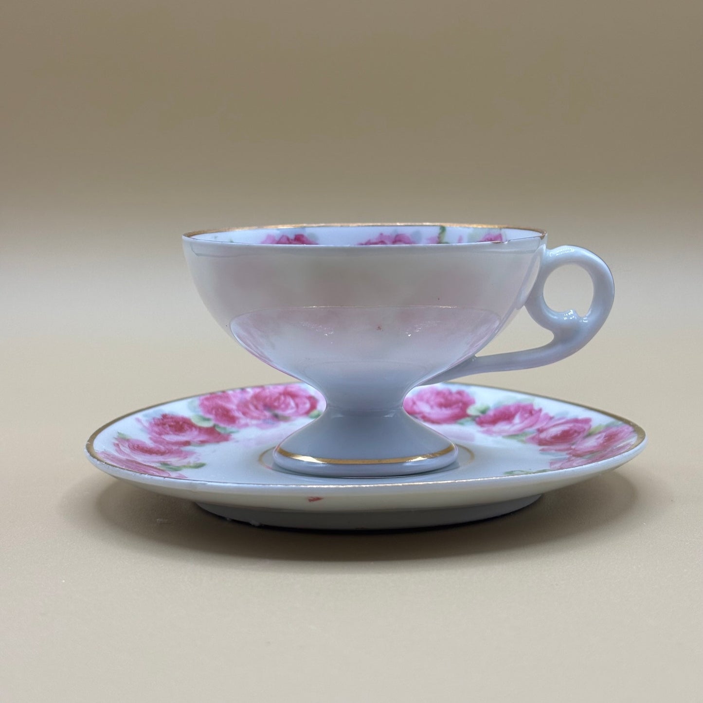 Vintage "Lychen Wohlitz Partie" Souvenir Tea Cup & Saucer with Pink Roses