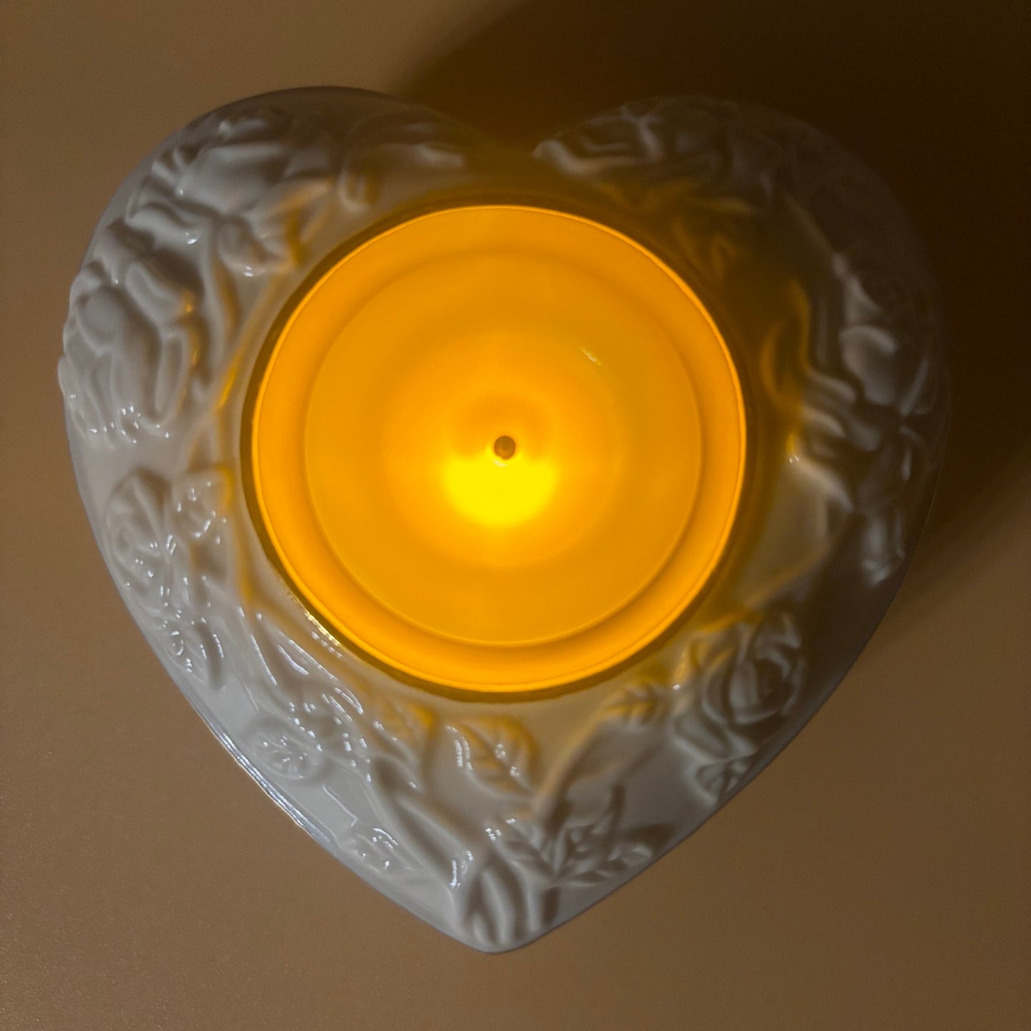 1980s Lenox Porcelain Ivory Heart Votive Candle Holder