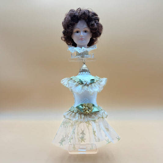 Vintage 1983 Porcelain Head Dress Form Display - 16" Tall