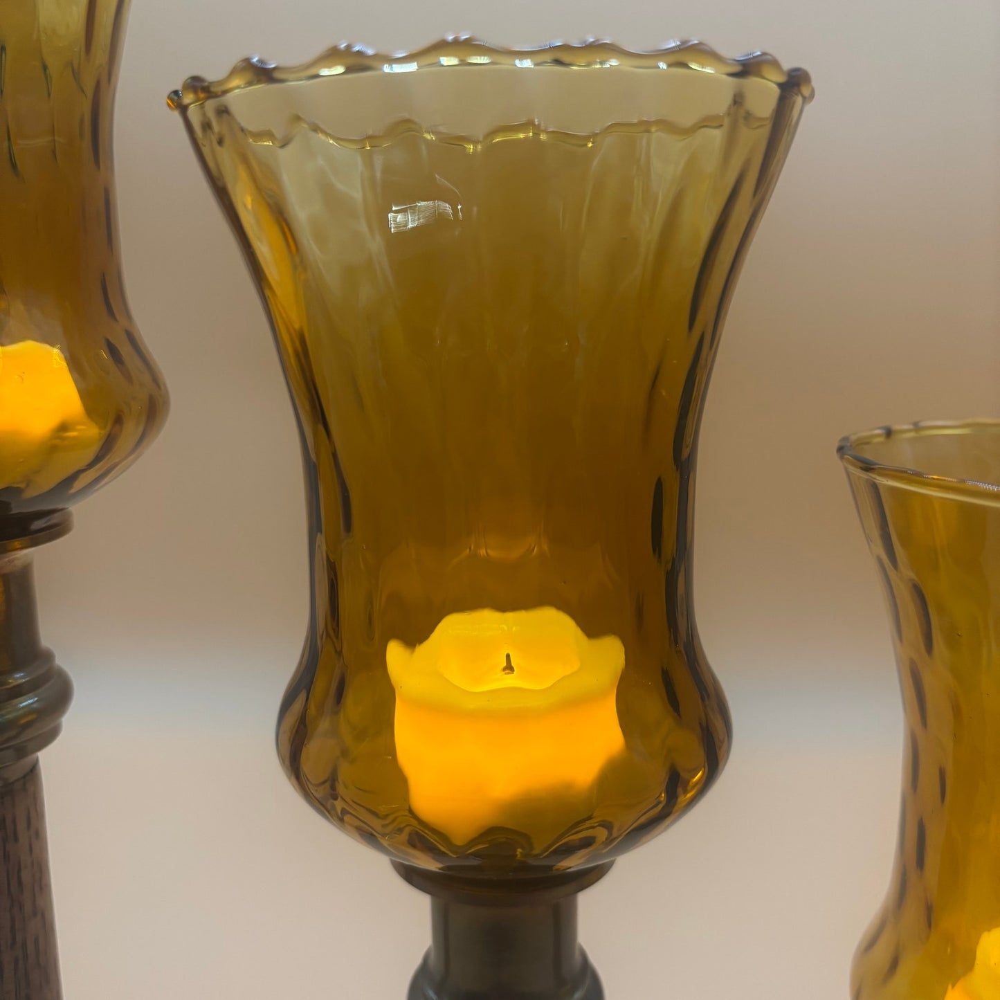 Vintage Amber Glass Honeycomb Staggering Votive Candle Holders - Set of 3