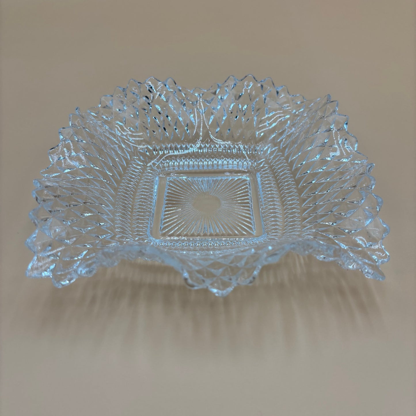 Vintage Diamond Cut Ruffled Edge Clear Glass Candy Dishes - Set of 2