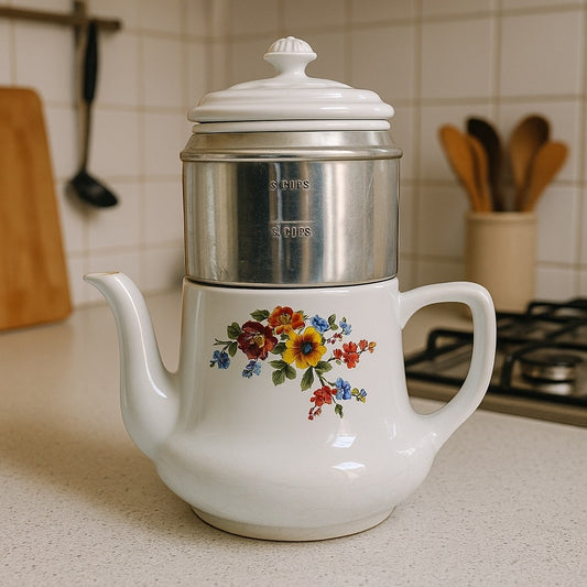 1940s/50s Enterprise Aluminum Co Drip-o-Lator Coffee Pot - Floral Design