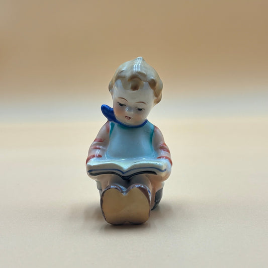 Vintage Boy Reading Book Figurine - Japan Made