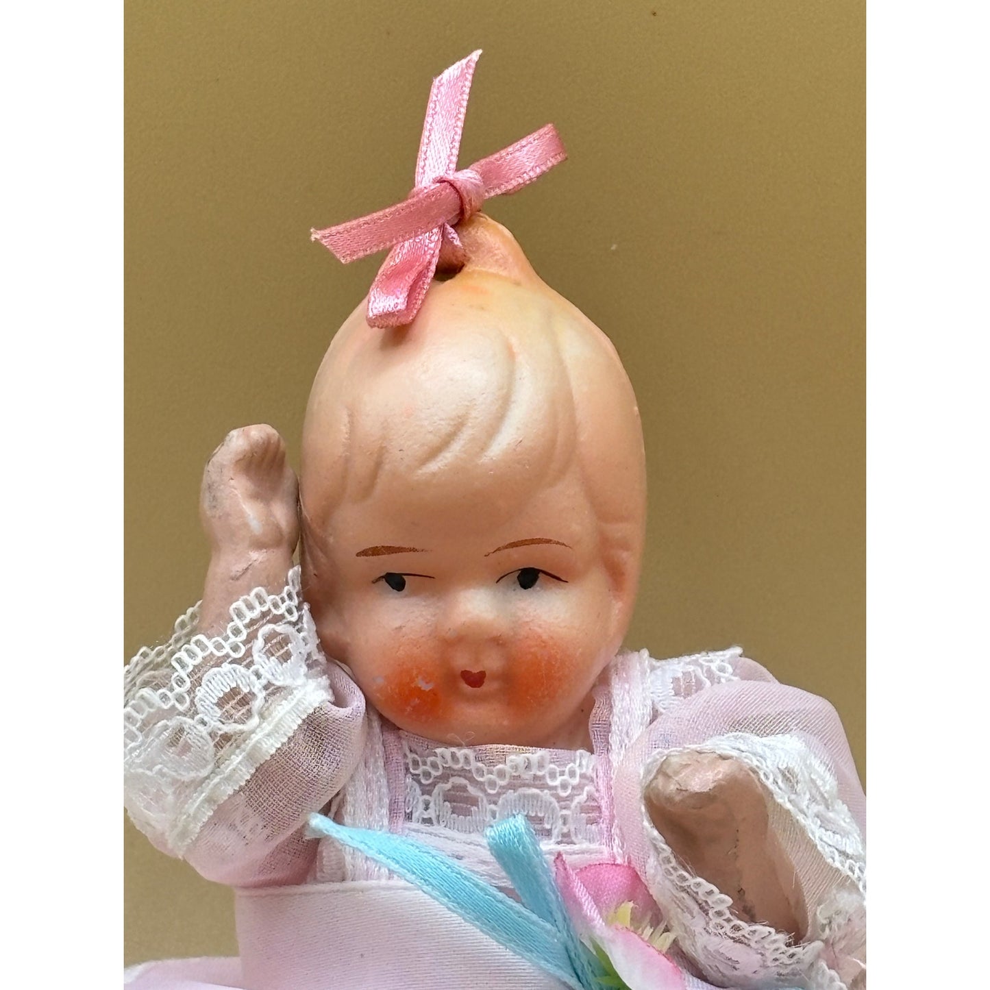 Fragile Doll with Movable Parts 6.5" - Made in Japan, Pink Dress with Bow Ornament
