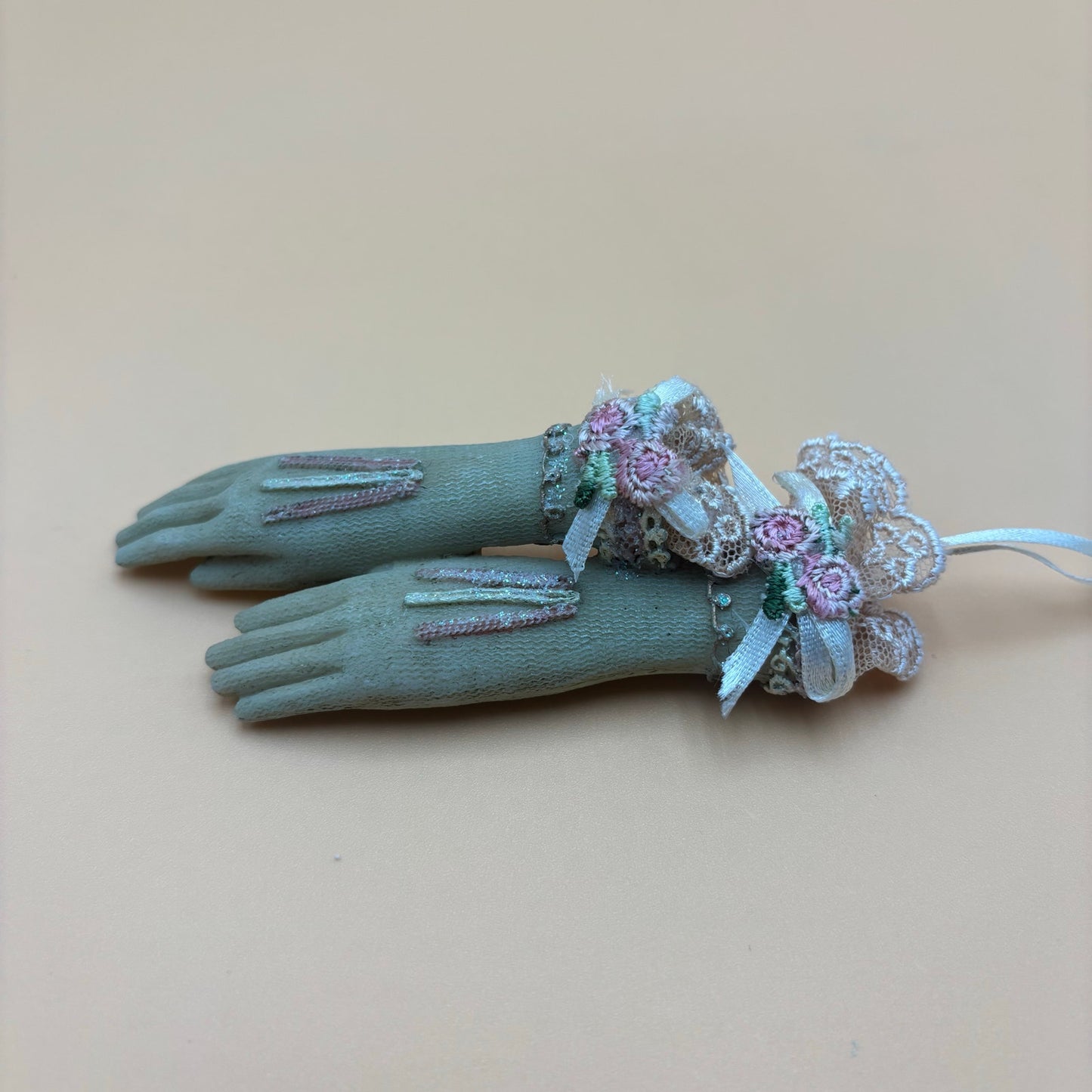 Vintage Victorian Glove Ornament with Lace and Embroidery
