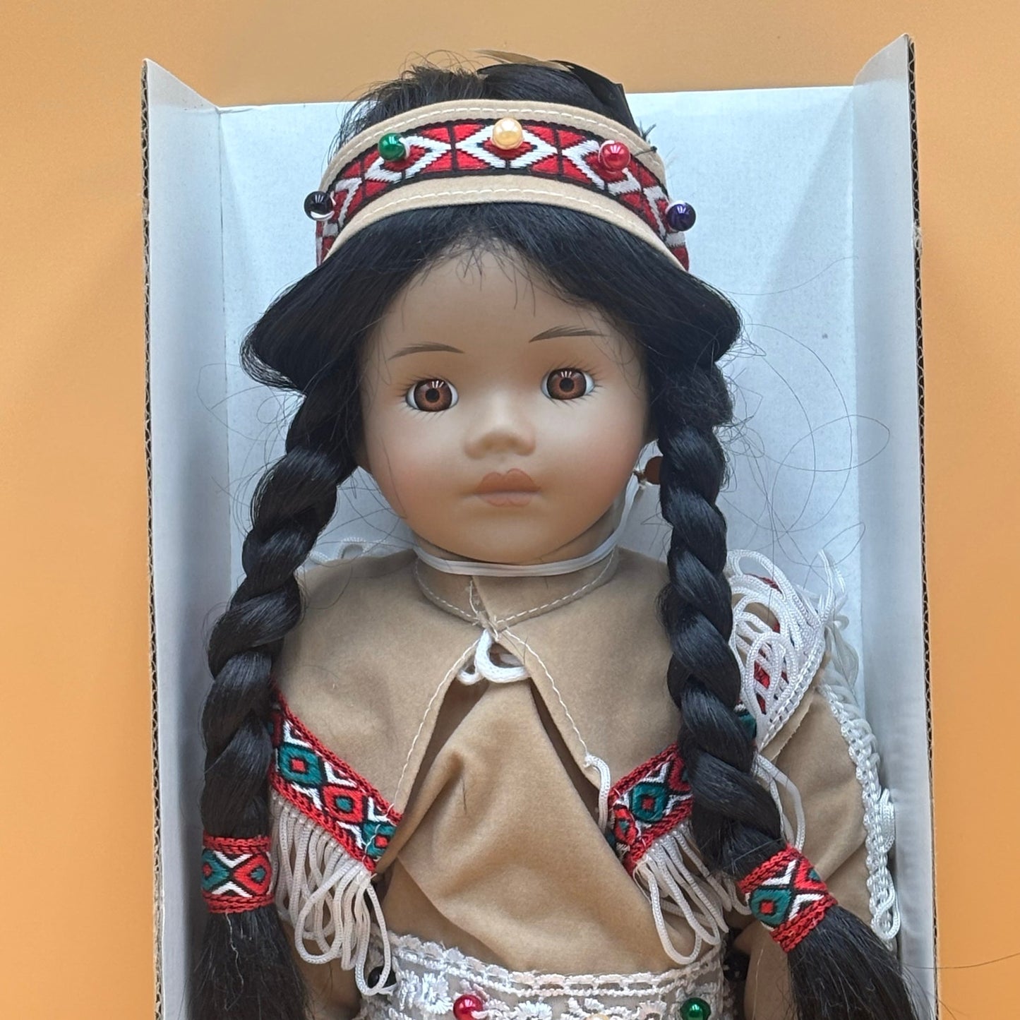 Collectible Porcelain Native American Doll 16" in Original Box
