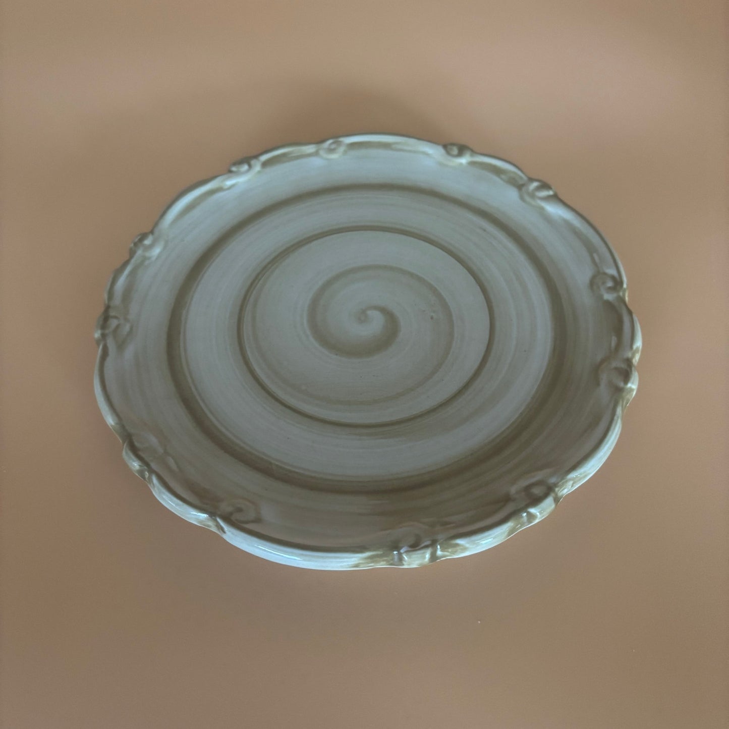 California Pantry 2002 Classic Ceramics Olive Green Swirl Plate - 6.5"