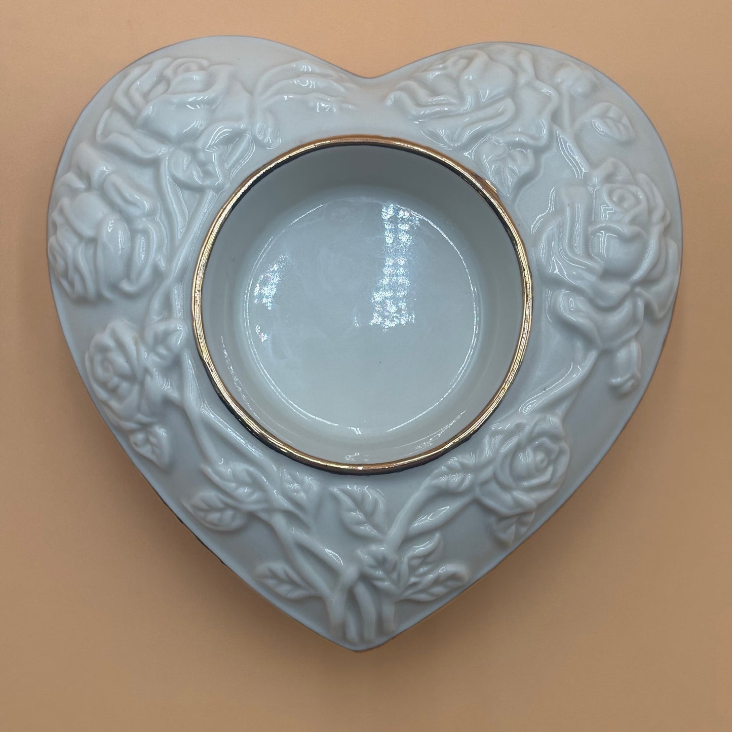 1980s Lenox Porcelain Ivory Heart Votive Candle Holder